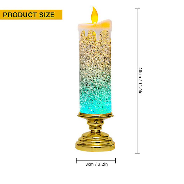 Led Magic Candle Light 7 färger automatiskt växlande USB uppladdningsbart vattentätt glitter Flameless Candle Lights -ES With Red Pedestal
