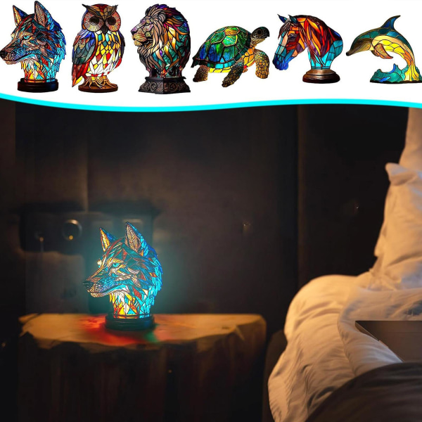 Eläin pöytälampun sarja, 3D eläinlamppu, lasimaalattu eläinpainatus pöytälamppu, vintage eläimet pöytälamppu kodin sisustus, makuuhuoneen sisustus -ES dolphin