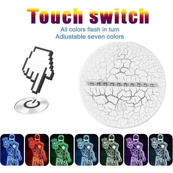 3D Superhjälte LED Nattlampa Optisk illusion 7 färgväxlande färger med touchkontroll med sprickbas -h