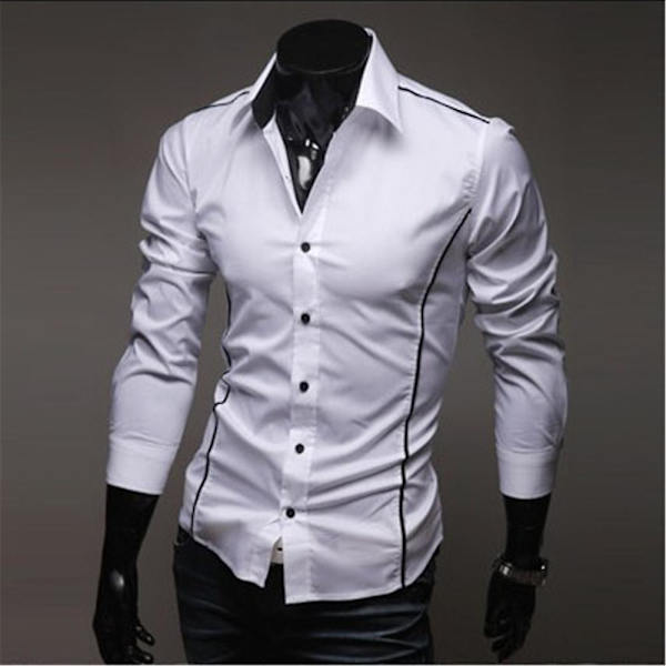 Hjemmeklær for menn, langærmet, forretningsmessig, smal passform, avslappet knappeskjorte, topper White 3XL