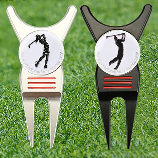 Sinknap Golfgaffel U-formad Multifunktionell Bärbar Pitch Mark Reparationsverktyg Bollmarkering För Golf Sport Silver