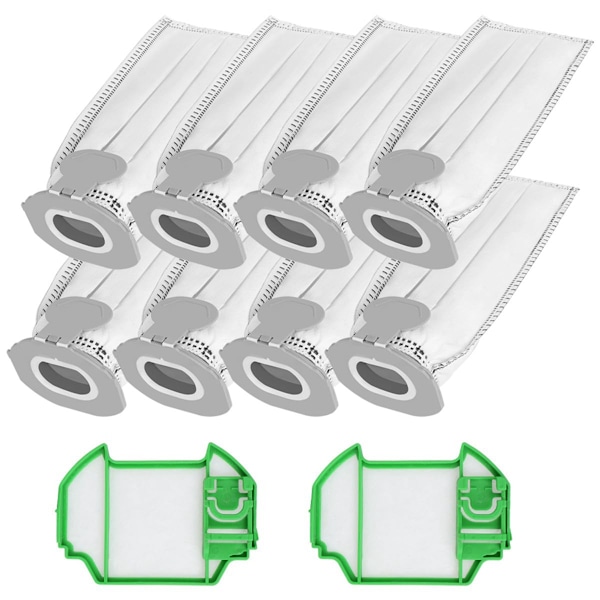 Støvsugerposer for Vorwerk Kobold VK7 FP7, 8 erstatningsfilterposer og 2 filtre for Kobold FP7 trådløs kost