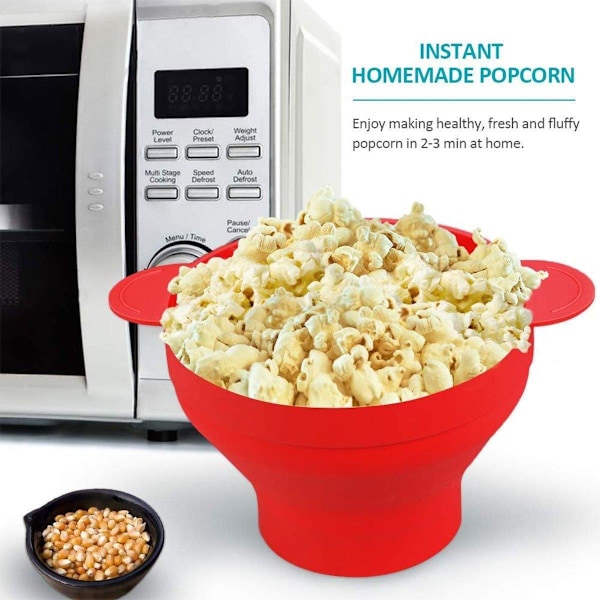 Popcorn Popper Maker Mikrovågsugn Silikon Hopfällbar Skål Behållare m/Lock Kök