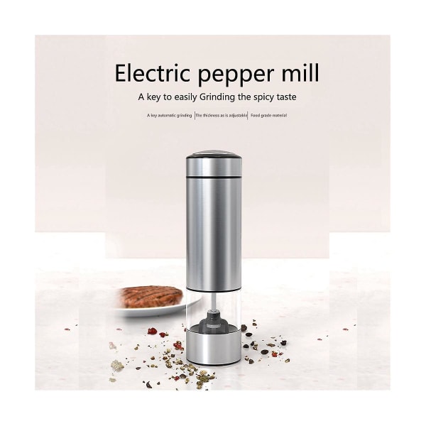 Elektrisk Salt- og Pepperkvernsett Batteridrevet, Automatisk Pepperkvern Refillbar, Justerbar Silver