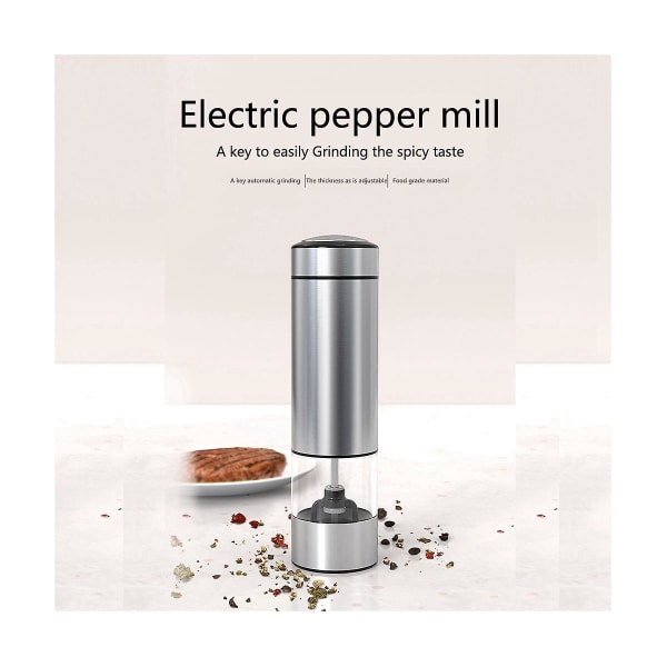 Elektrisk salt- og pepperkvernsett Batteridrevet, automatisk pepperkvernkvern påfyllbar, justerbar Silver