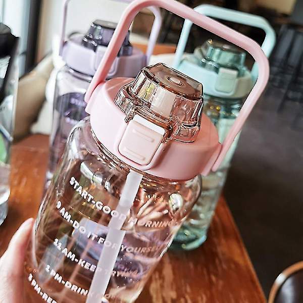 2l Bærbar Vandflaske med Stor Kapacitet - Fitness Vandkande med Tidsmarkering Purple