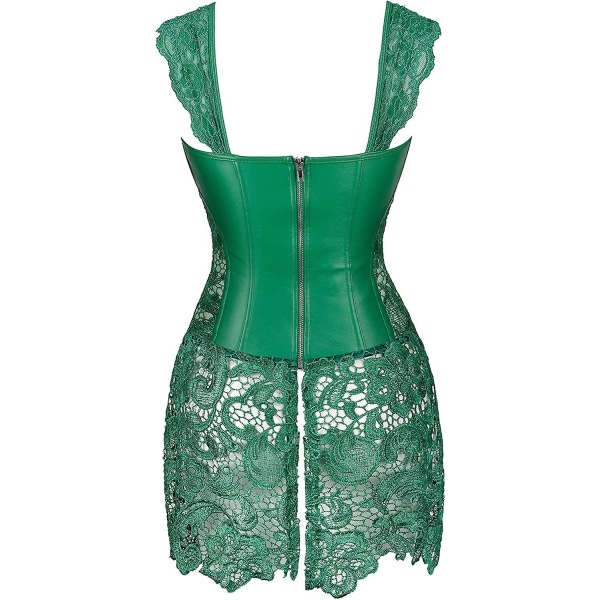 Szivyshi Kvinders Overbust Sweetheart Snøre Plastikknogler Korset Bustier Top -ge Green fau* leather 4*L Plus