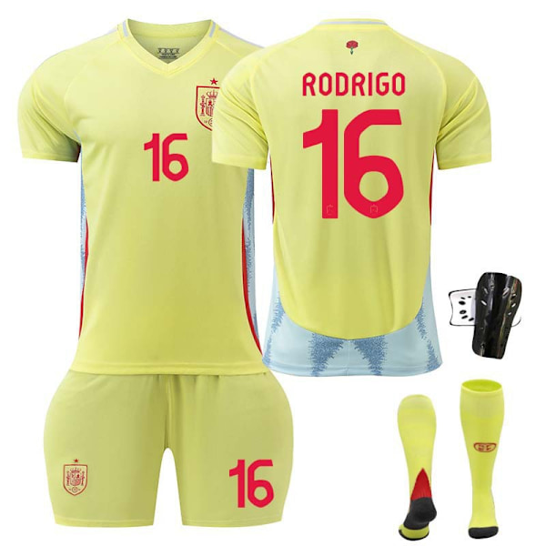 2425 Spanien bortaställ Rodrigo fotbollströja set + strumpor + skyddsutrustning XL(180-185cm)