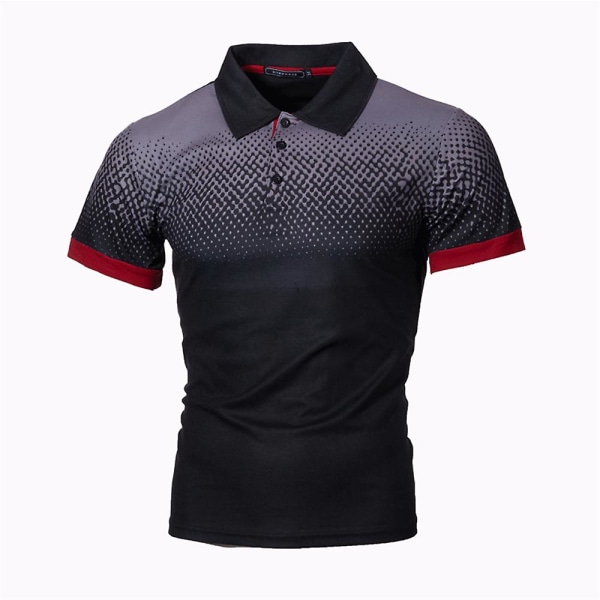 Mænds Mode Kortærmet Polotrøjer Casual Knap Gradient Golf T-shirt Topper Black 3XL