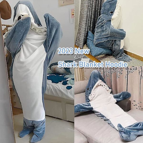 Haj-filt Hoodie - 2023 Ny Haj-filt för Vuxna Kvinnor/Barn, Haj-filt Hoodie Sovsäck, Super Mjuk och Mysig Flanell Hoodie -ES 67in-170cm