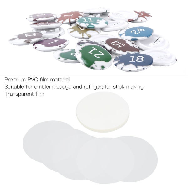 100 stk Badge Film PVC Material Mønsterbeskyttelse Bred Anvendelse Transparent Badge Beskyttelsesfilm hg 44MM