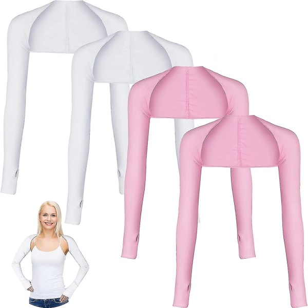 4 Par Kølende Shawl Arm Sleeves Solbeskyttelse Med Fingerhul Til Golf, Kørsel, Ridning, Fiskeri White- Pink