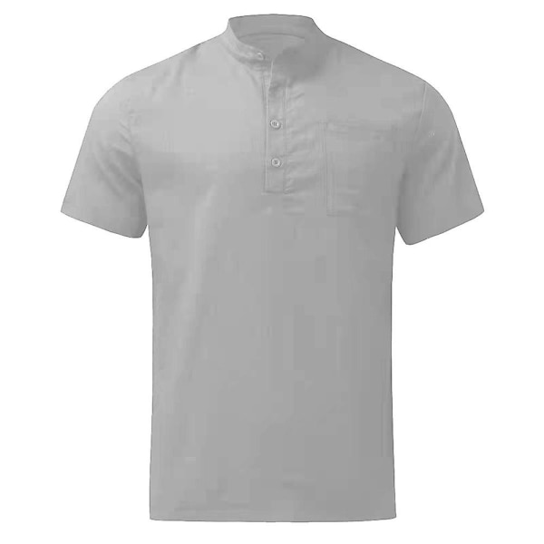 Enfärgade kortärmade toppar för män sommar casual skjorta Grey M