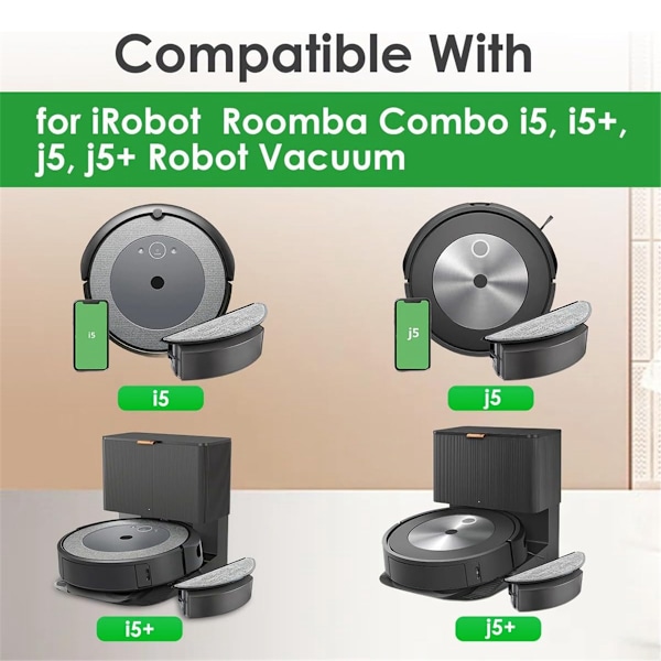 For IRobot Roomba Combo I5, I5+, J5, J5+ Robot Støvsuger Hovedbørste Sidebørste Moppekluter Pads Tilbehør