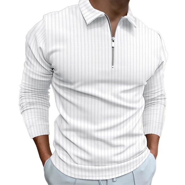 Herrar Toppar Zip Långärmad Randig Golf Casual Polotröjor White L