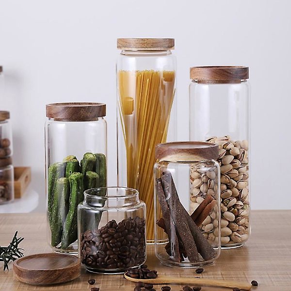 400 ml Glasburk med Trälock, Lufttät Behållare för Köket, Matförvaring, Spannmål, Te, Kaffebönor