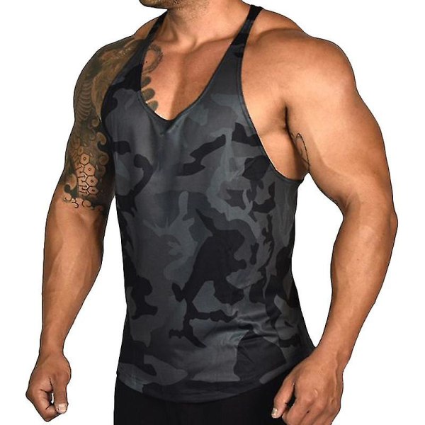 Herrarnas Gym Väst Camo Tank Tops Sport Sleeveless T-shirt Black L