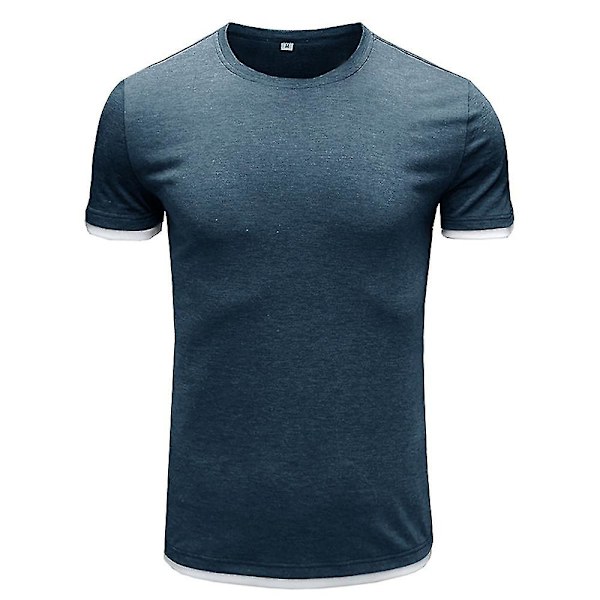 Herrar Enkel Kortärmad Rundhals T-shirt Sommar Toppar Navy Blue M