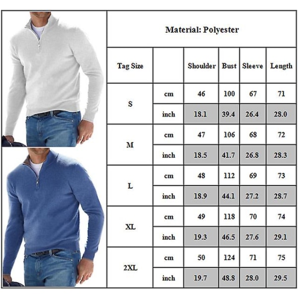 Hettegenser for menn med glidelås, ensfarget, avslappet, høst/vinter, lang erme White S