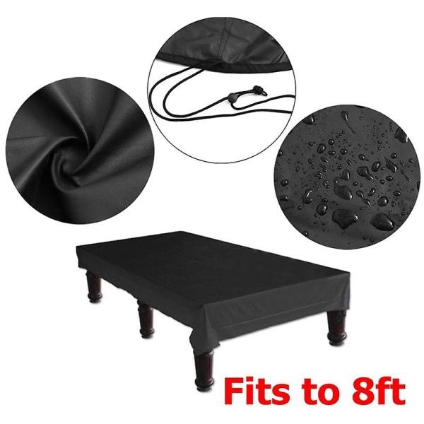 8 fod billard-billardbordsdæksel med snøre Holdbar vandtæt bordbetræk kompatibel med rektangelbord, sort black