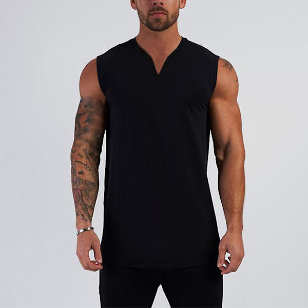 Herrar V-ringad Ärmlös Väst Sport Fitness Tank Tops Black XL
