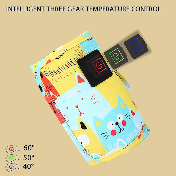 USB-driven flaska-värmare för bebisar med 3-stegs temperaturreglering och isolerande fodral Yellow