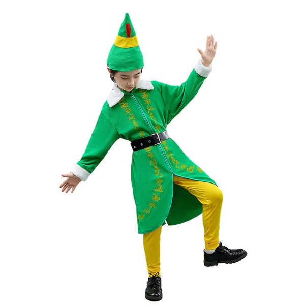 3-10 år Barn Gutter Jenter Julefest Alve Cosplay Kostyme Langermet kjole Fancy Dress Up Antrekk Sett-grønn 6-7 Years