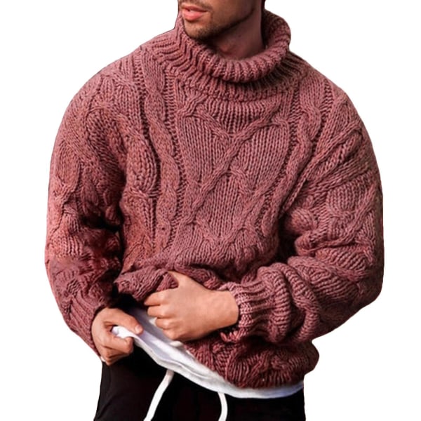Herre overdele Chunky strikket trøje med rullehals sweater Light Red 2XL