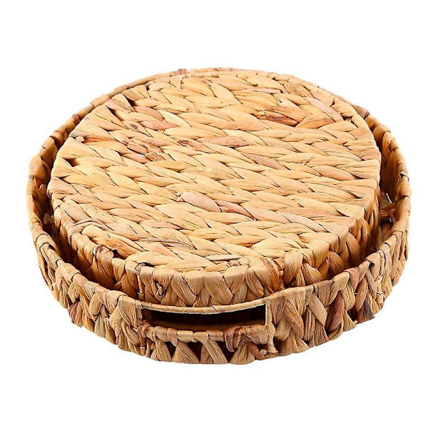 2 st Runda Flätade Brickor i Sjögräs och Vattenhyacint Set 33cm + 28cm Diameter Fruktskål