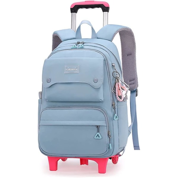 Enfärgade flickor rullande ryggsäck med hjul Skolväska Elementary School Student Trolley Daypack Outdoor Travel Bag Blue 2 Wheels