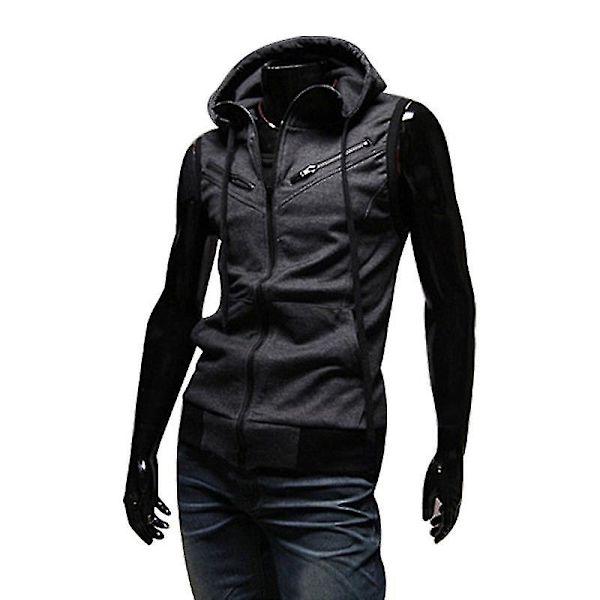 Herre Sommer Zip Up Hoodie Vest Ærmeløse Hætte Tank Tops Dark Grey L