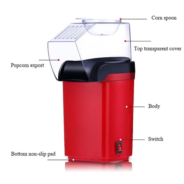 Popcornmaskin Hot Air Popcorn Maker Elektrisk Popcorn Maker, hälsosamt och snabbt mellanmål EU standard