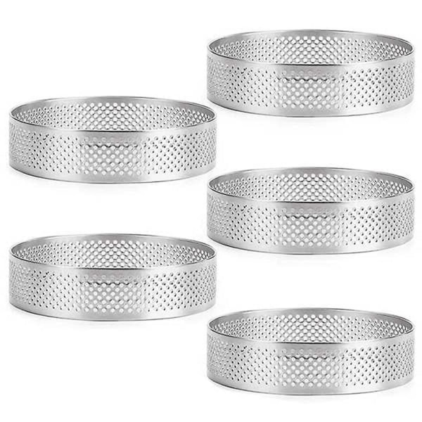 5 stk cirkulære tærteringe med huller Rustfrit stål Frugttærte Quiches Kage Mousse Form Køkken Baki silver