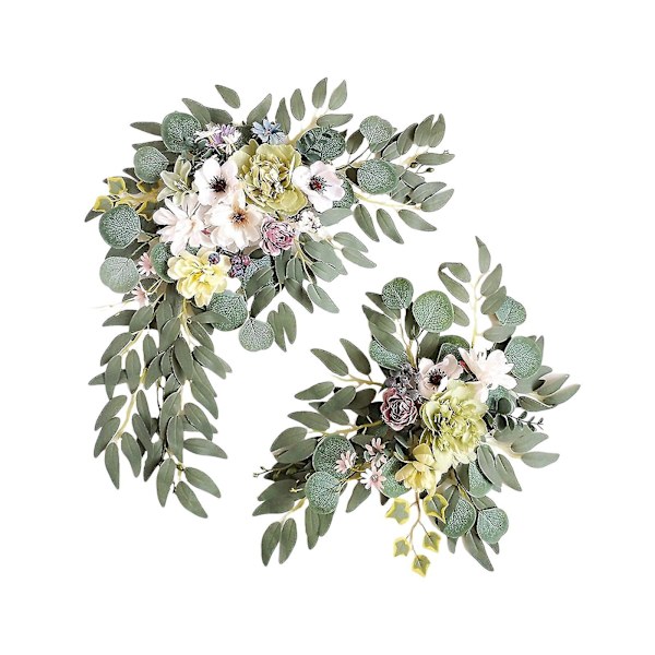 Kunstige Bryllupsbue Blomster Swag Kit - 2 stk. Blomsterarrangement Til Ceremoni Og Reception Baggrundsdekoration Green