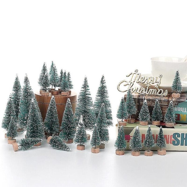 24x Mini Julgran Fake Pine Tree Mini Sisal flaska Borste Snow Frost Tree -ES Gold