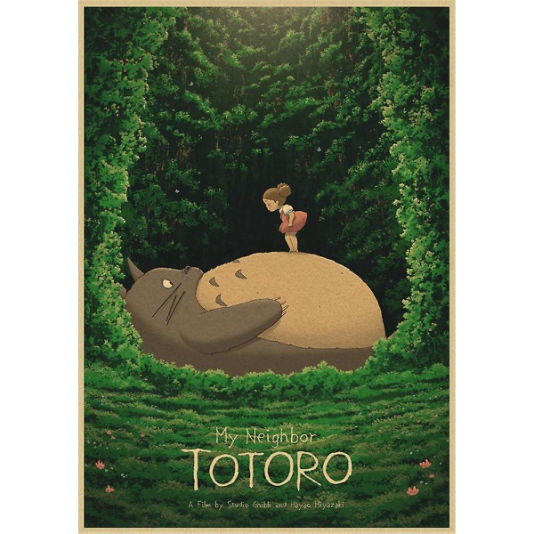 Vintage Retro Paper Anime Poster Tonari No Totoro Miyazaki Väggdekor Vintage Heminredning Barnrumsdekoration 1 42X30CM