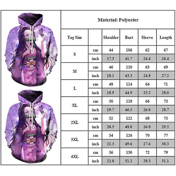 Demon Slayer Anime Hoodie för Vuxna Kamado Nezuko Toppar Huvtröja Pullover Present XL