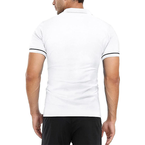 Herrar Toppar Zip V-Hals Polotröja Sommar Casual Golftröjor White XL
