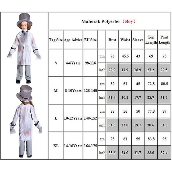 Halloween-bileet Zombie-morsian vampyyriperhe Cosplay-juhlapuku- set aikuisille lapsille ja pojalle 8-10 Years