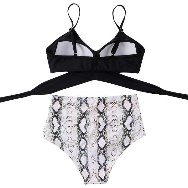 Kvinner Criss Cross Push Up svømmeoverdeler Magekontroll grime Bikini badedrakter med høy midje Todelte badedrakter Black-white XX-Large