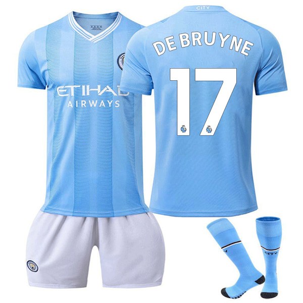 2324 Manchester City hjemmefotballdrakt De Bruyne Matchende sokker 16(90-100cm)