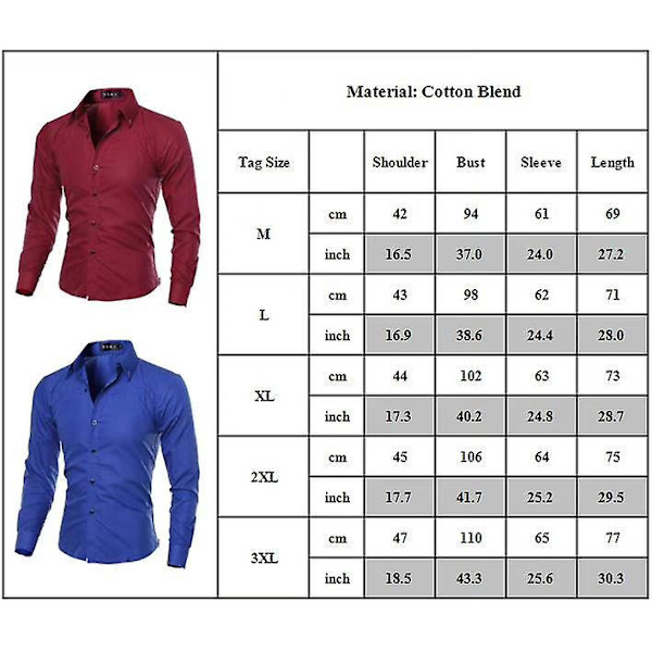 Herre Casual Business Formell skjorte topper Wine Red M
