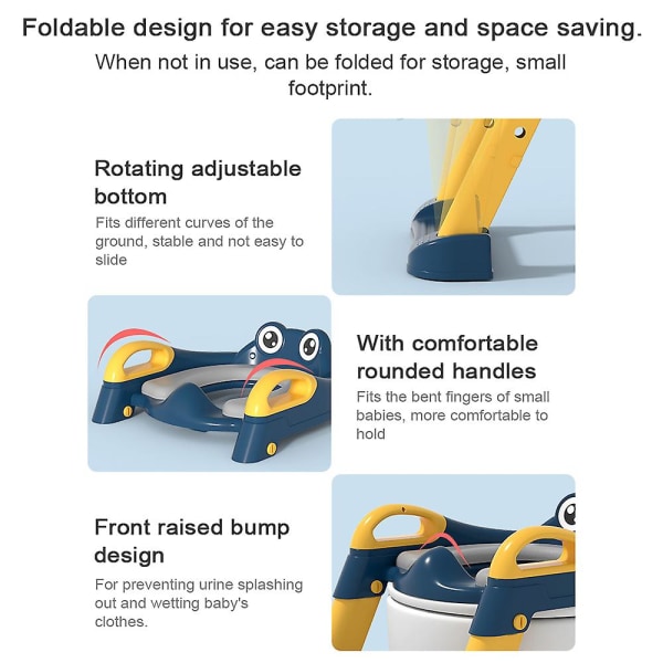 Pottetreningstoalettsete med trinnkrakk Stigehåndtak Sammenleggbart toaletttrenersete 2-trinns pedal Høydejusterbar for barn hg