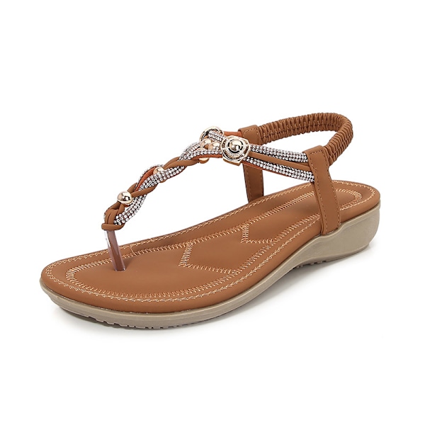 2025 Damesandaler, Flat modell, Boho-stil med krystaller Camel 39