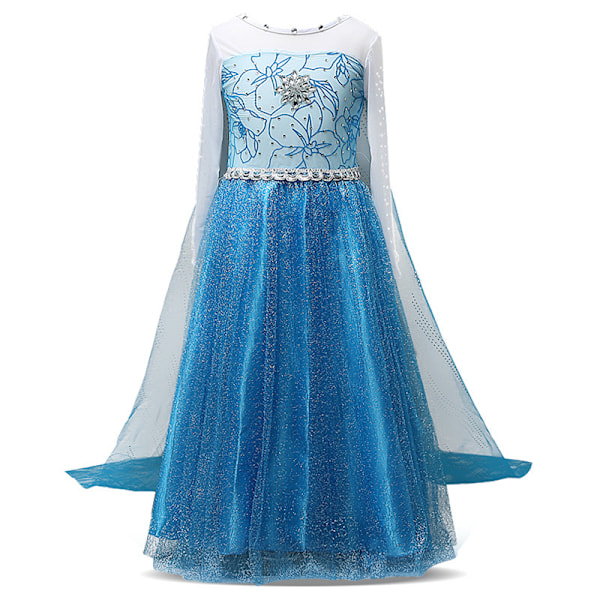 Barn Flickor Frozen Elsa Prinsessa Finfina Klänningar Karneval Cosplay Tulle Klänningar-Blå 4-5 Years