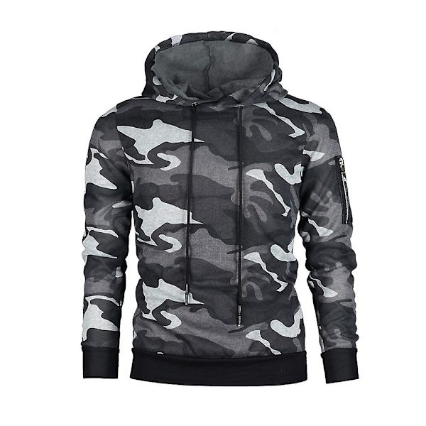Mænds Casual Camo Trykt Hættetrøje Sports Toppe Med Mini Lomme Camo Grey L