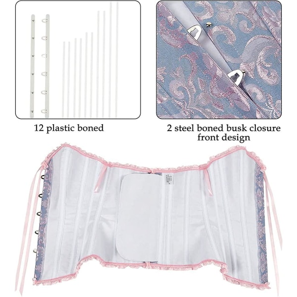 Szivyshi Dam Overbust Sweetheart Lace Up Plastic Bones Korsett Bustier Top -ge Blue and Pink S