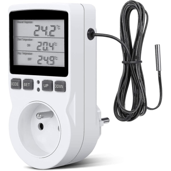 Digital / Varme Kjøle Termostatuttak LCD-temperaturkontroller, 230v for drivhusgårdstemperaturkontroller/terrariumtermostat(kontakt)