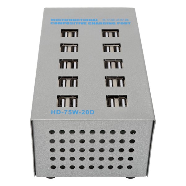 Drevet USB-hub i rustfrit stål, multifunktionel 20-port USB Smart Hub Splitter opladningsport strømadapter