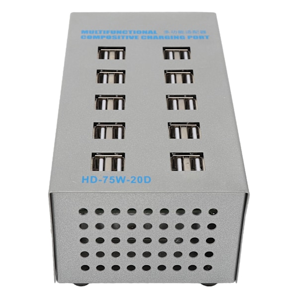 Strömdriven USB-hub i rostfritt stål, multifunktionell 20-portars USB Smart Hub Splitter Laddningsport Nätadapter